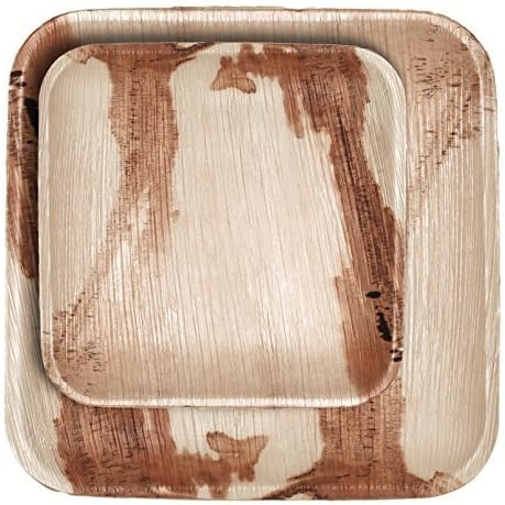 Square Palm Leaf Plates Set | 7" & 10" Dinner Plates and Salad Plates | Eco-friendly Disposable Dinnerware