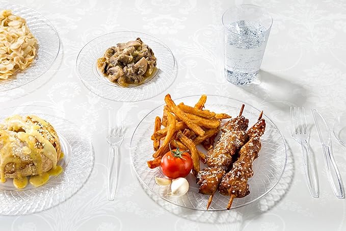 Party Joy Clear Plastic Plates - 6" Disposable Heavy Duty Hard Plates - Cake, Salad, Appetizer, Dinner, Clear Dessert Plates - Wedding, Holidays, Easter Plates - Super Bowl Party Supplies