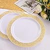 Premium heavyweight plastic disposable plates white color gold lace | 10.25" Plastic Dinner Plates, White Plastic Plates with Gold Rim,Gold Lace Plates,Gold Plastic Plates for Weddings Celebrations and Parties