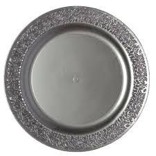 Party Joy Lace Premium 10" Dinner & 7.5" Salad Heavyweight Disposable Plastic Plates 50 Pieces Set - Gray Color