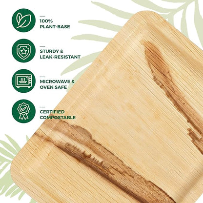 Part Joy Rectangle Palm Leaf Plates 100 Pack Set ( 9 x 6 inches ) - Ecofriendly Disposable Dinnerware - Heavy Duty Biodegradable Party Utensils for Wedding, Camping & More