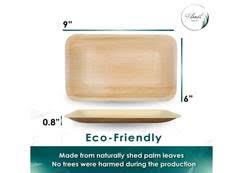 Part Joy Rectangle Palm Leaf Plates 100 Pack Set ( 9 x 6 inches ) - Ecofriendly Disposable Dinnerware - Heavy Duty Biodegradable Party Utensils for Wedding, Camping & More